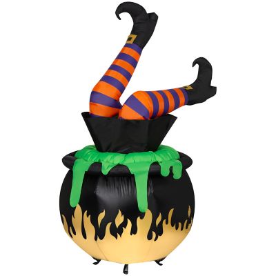 Gemmy Animated Halloween Inflatable Kicking Witch Legs in Cauldron
