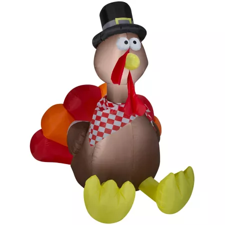 Gemmy Thanksgiving Inflatable Turkey with Plaid Scarf Halloween Inflatables