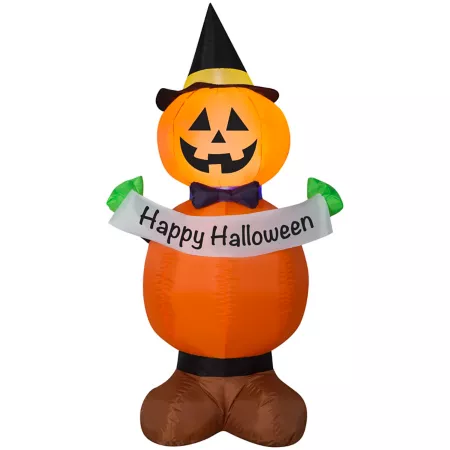 Gemmy Halloween Inflatable Jack-o'-lantern Stack with Banner Halloween Inflatables