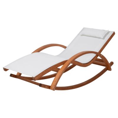 Image showing  Outdoor Cedar Wood Patio Lounge Chair with White Textilene Fabric
