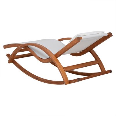 Image showing  Outdoor Cedar Wood Patio Lounge Chair with White Textilene Fabric