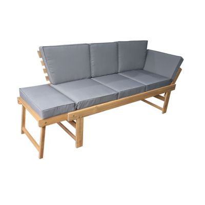 Image showing  Outdoor Acacia Wood Patio Bench and Lounge with Fold Down Center Table & Side Panels
