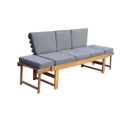 Image showing  Outdoor Acacia Wood Patio Bench and Lounge with Fold Down Center Table & Side Panels