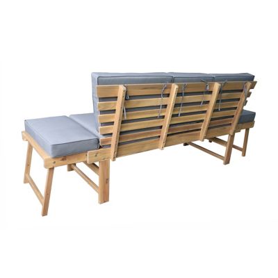Image showing  Outdoor Acacia Wood Patio Bench and Lounge with Fold Down Center Table & Side Panels