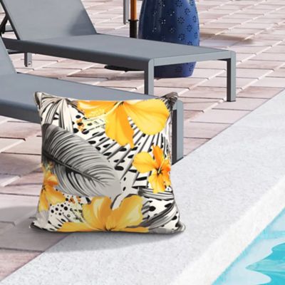 Outdoor Decor by Commonwealth Sunny Citrus Outdoor Large Tropical Flowers Printed Pillow 24 x 24 in., White