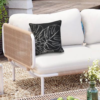 Outdoor Decor by Commonwealth Ebony Outdoor Leaf Printed Pillow 18 x 18 in., Black