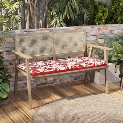 Outdoor Decor by Commonwealth Ruby Red Outdoor Printed Leaves Bench Seat 48 x 18 in., Red Ivory