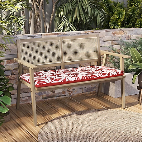 Outdoor Decor by Commonwealth Ruby Red Outdoor Printed Leaves Bench Seat 60 x 18 in., Red Ivory
