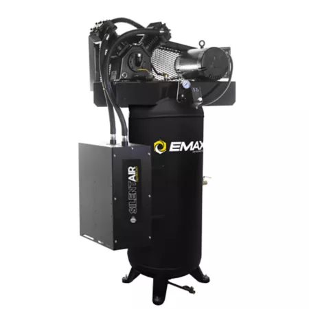 EMAX 5 HP 60 gal Industrial Splash Lubricated Pump 1 Stage 2 Stroke SILENT Air Compressor 150 PSI Single Phase 19 CFM Stationary Air Compressors