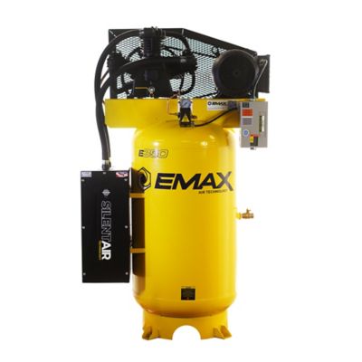 EMAX 7.5HP 80G 2-Stage 1PH Industrial 3-Cyl. Splash lubricated Pump 26CFM @100PSI SILENT Air Compressor-ESS07V080Y1