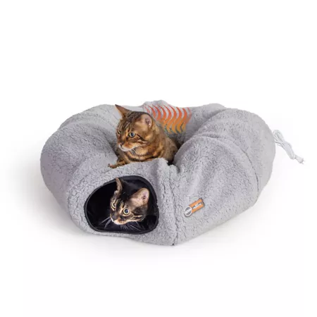 K&H Pet Products Thermo Tunnel Cat Bed Gray Round 28 x 28 x 9 Heated Beds & Pads