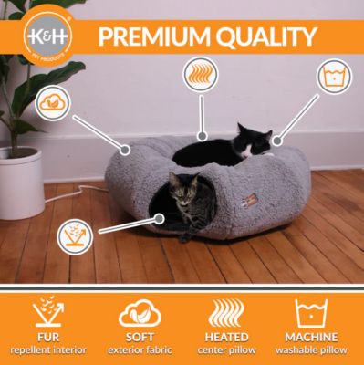 Image showing 5 th K&H Pet Products Thermo Tunnel Cat Bed Gray Round 28 x 28 x 9
