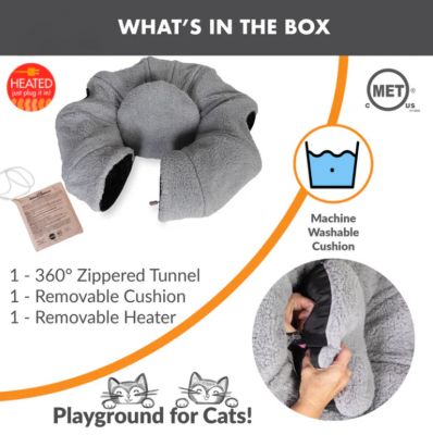 Image showing 6 th K&H Pet Products Thermo Tunnel Cat Bed Gray Round 28 x 28 x 9
