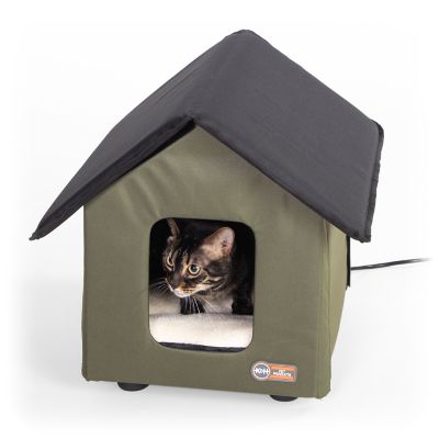 K&H Pet Products Thermo Outdoor Elevated Kitty House Olive and Black 19 x 22 x 18.5