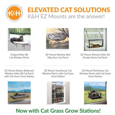 Image showing 7 th K&H Pet Products EZ Mount Window Lounger with Cat Grass Station, Natural Gray 23 x 12