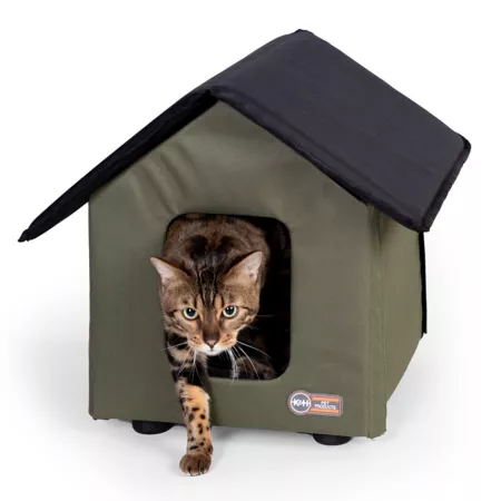 K&H Pet Products Outdoor Raised Cat House Olive and Black 19 x 22 x 18.6 Outdoor Cat Houses