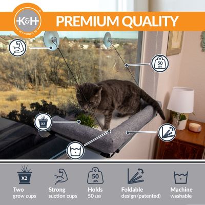 Image showing  EZ Mount Sill Deluxe Bolster with Cat Grass Station, Gray 23 x 12