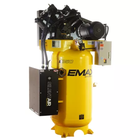 EMAX 10 HP 80 gal Industrial V4 2-Stage Splash Lubricated Pump SILENT Electric Air Compressor 175 PSI Single Phase Stationary Air Compressors