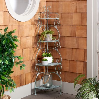 Image showing  4-Tier 12.6 in. x 59.8 in. x 12.6 in. Turuca Corner Shelf, Antique Green
