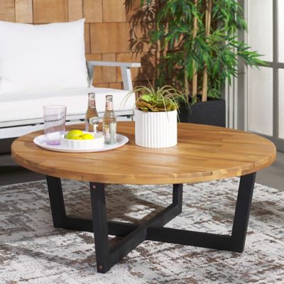 Image showing  Leo Round Coffee Table 4 Legs, Natural and Black, PAT7320B