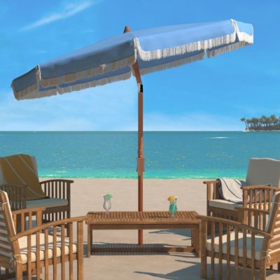 Image showing  6.5 ft. Estonia Fringe Beach Umbrella, Light Blue