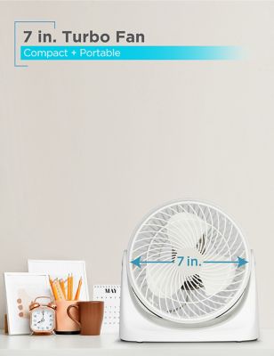 Image showing  Turbo Desk Fan - Electric Portable 7 Inch Table Fan with Adjustable Tilt, White