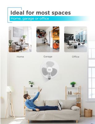 Image showing 5 th Black & Decker 16 in. Wall Fan with Remote Control, Oscillating Fan with 3 Speed Settings