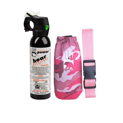 Pepper Power Premium Bear Spray with Pink Camo Hip Holster & Pink Belt