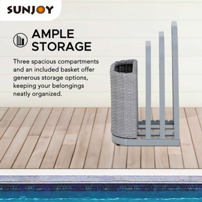 Image showing  Rust-proof Aluminum Pool Float Storage Rack, 16 in. Wicker, Grey