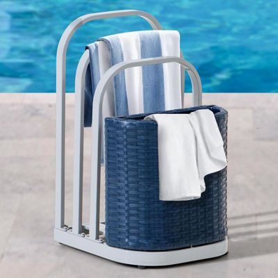 Image showing  Rust-proof Aluminum Pool Float Storage Rack, 16 in. Wicker, Navy Blue