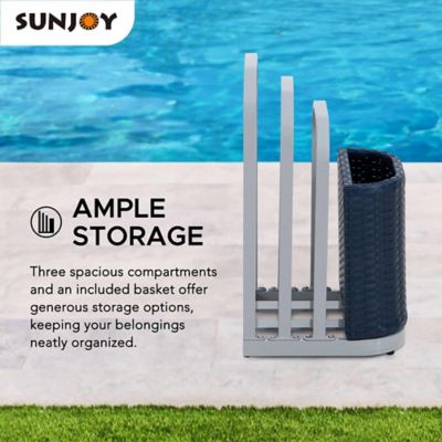 Image showing  Rust-proof Aluminum Pool Float Storage Rack, 16 in. Wicker, Navy Blue