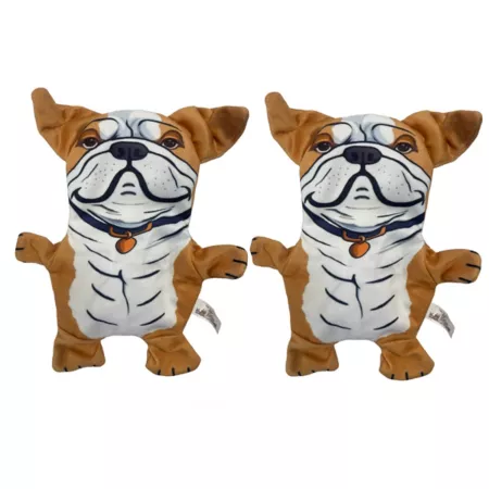 Piggy Poo and Crew Bulldog Crinkle Squeaky Dog Toy 2 Pack Dog Plush Toys