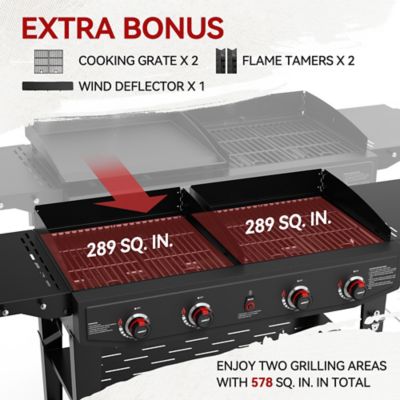 Image showing 8 th Royal Gourmet 4-Burner Propane Gas Grill and Griddle, Black