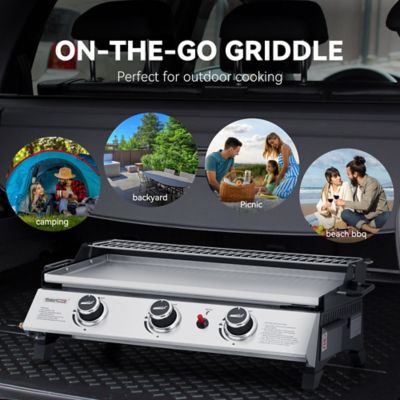Image showing  3-Burner 24 in. Propane Gas Portable Stainless Steel Griddle with Cover, 25,500 BTU