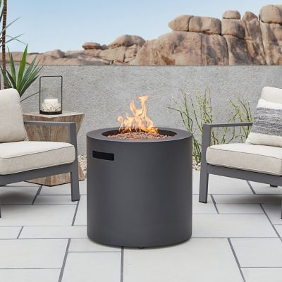 Real Flame Aegean 24 in. Round Steel Propane Fire Pit Table with Hidden Tank, Black