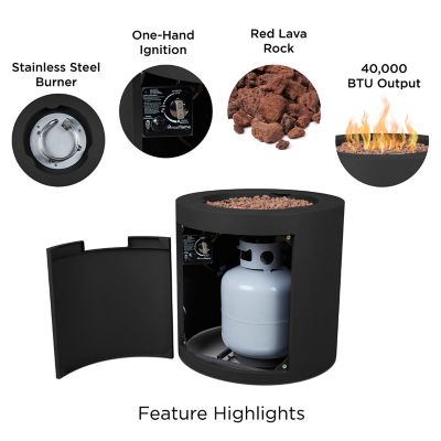 Image showing  Aegean 24 in. Round Steel Propane Fire Pit Table with Hidden Tank, Black