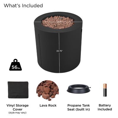 Image showing  Aegean 24 in. Round Steel Propane Fire Pit Table with Hidden Tank, Black