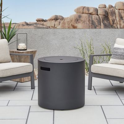 Image showing 8 th Real Flame Aegean 24 in. Round Steel Propane Fire Pit Table with Hidden Tank, Black