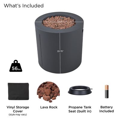 Image showing  24 in. Aegean Round Steel Propane Gas Fire Pit Table with Hidden Tank, Slate