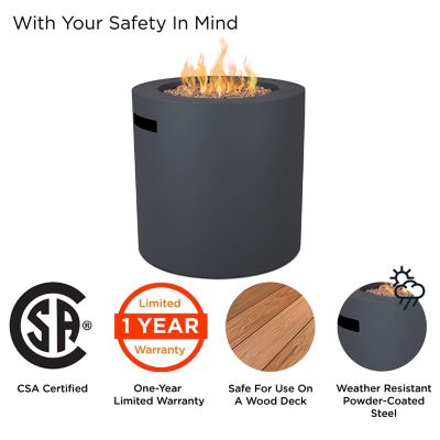 Image showing  24 in. Aegean Round Steel Propane Gas Fire Pit Table with Hidden Tank, Slate