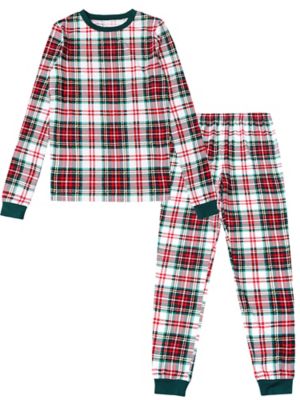 Holiday Famjams Youth Red and Green Plaid Sleep Set, 2 pc.