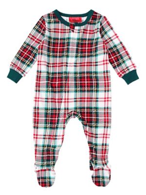 Holiday Famjams Infant Onesie Red and Green Plaid Sleep Set, 6 Months