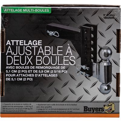 Image showing 8 th Buyers Products 2 in. Receiver Adjustable Dual Ball Hitch for Hitch Receivers, 5 in. Drop, 7,500 lb./10,000 lb. Capacity