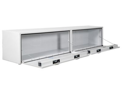 Image showing  18 x 16 x 96in. White Smooth Aluminum Topsider Truck Tool Box with 2 Doors and 4 Compression Latches
