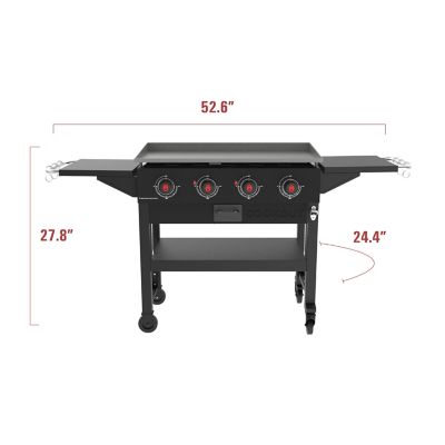 Image showing  4-Burner Cookout Propane Gas Griddle Station with Grease Tray and 2 Side Shelves, 720 sq. in., Black