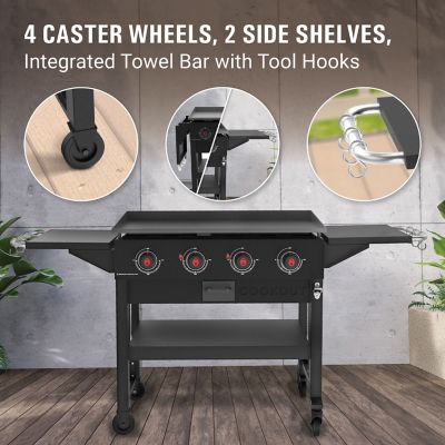 Image showing  4-Burner Cookout Propane Gas Griddle Station with Grease Tray and 2 Side Shelves, 720 sq. in., Black