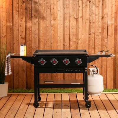 Image showing 8 th Coleman 4-Burner Cookout Propane Gas Griddle Station with Grease Tray and 2 Side Shelves, 720 sq. in., Black