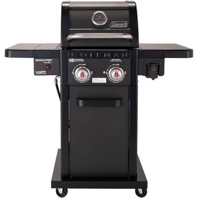Coleman Revolution 2 Burner Gas BBQ Grill with 440 sq. in. Total Cooking Surface, 2 Side Shelves and Flare Free Grates, Black