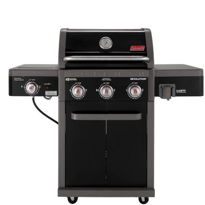 Coleman Revolution 3 Burner Gas BBQ Grill, Side Burner, 650 sq. in. Total Cooking Surface and Flare Free Grates, Black and Gray