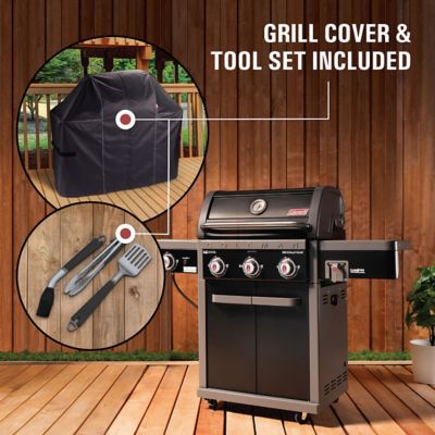Image showing  Revolution Grilling Kit with 3-Burner Propane Gas BBQ Grill, Heavy-Duty Cover and 3 pc. Tool Set, Multicolor